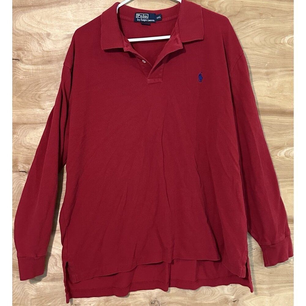 Polo Ralph Lauren Shirt Mens XXL Red 100% Cotton Long Sleeve Polo Preppy